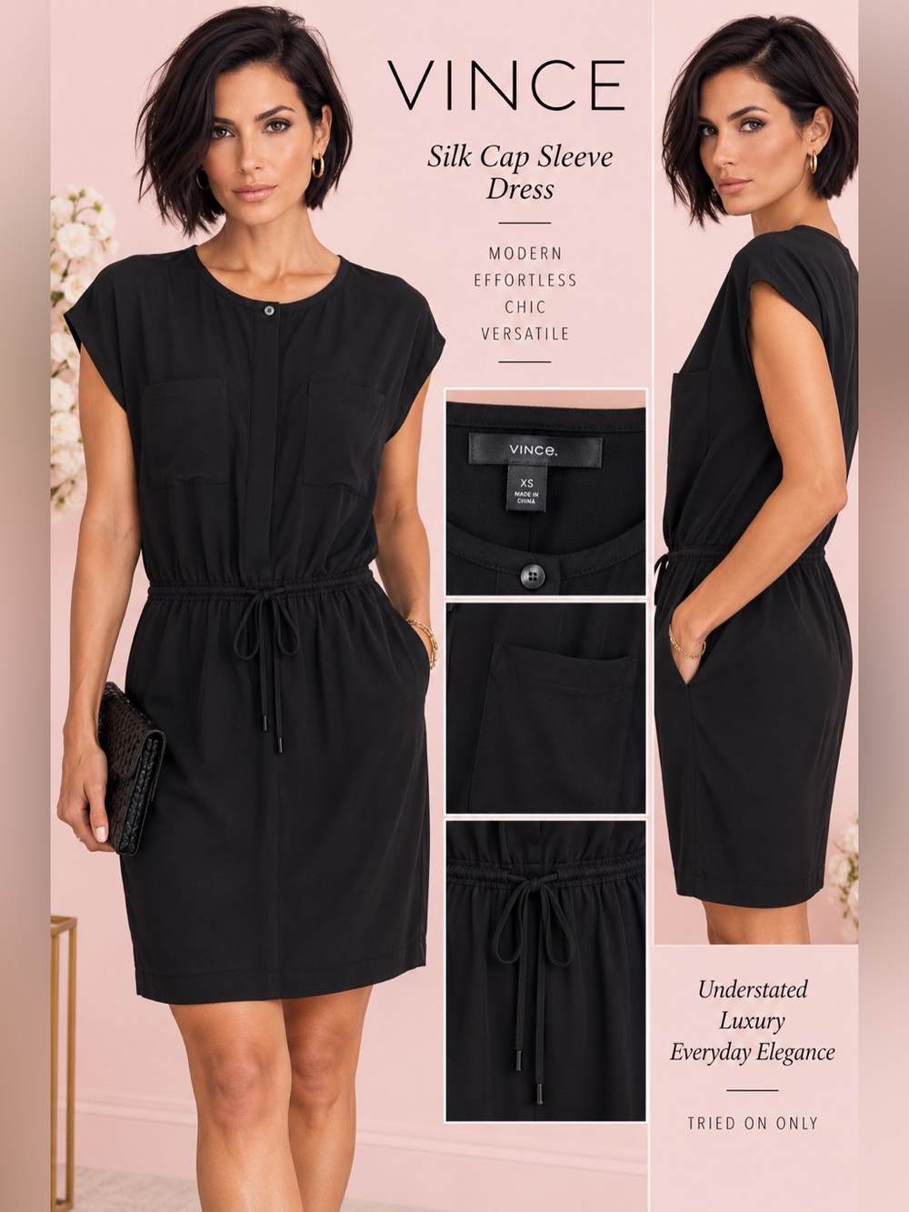NWOT Vince silk cap sleeve drop sleeve dress